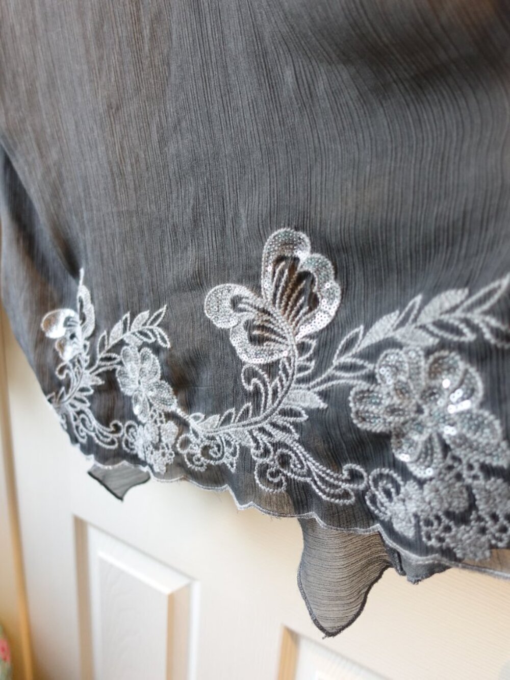 Lightweight Ruffle Open-Front Cardigan - Grey - Picture 3 of 9